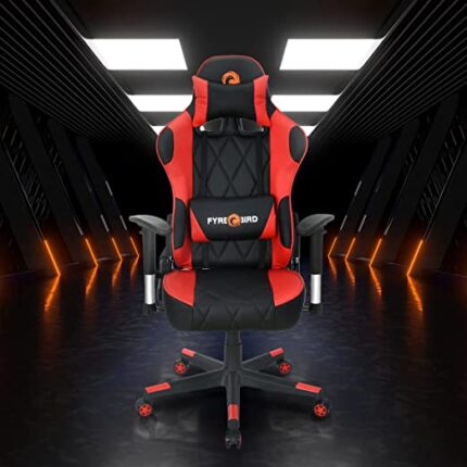 Nilkamal Fyrebird Marvel Ergonomic Gaming Chair with Adjustable Neck, Lumbar Pillow, 3D Adjustable Armrest, Gas Lift Mechanism, & 100mm Tilt (Finish: Black/Red)